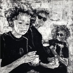 gravure noir et blanc plage famille estampe eau-forte aquatinte laurence de Saint Martin artiste yvelines estampes