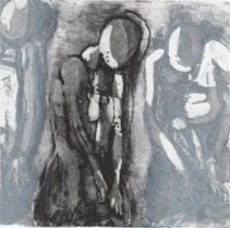 gravure noir et blanc plage famille estampe eau-forte aquatinte laurence de Saint Martin artiste yvelines estampes