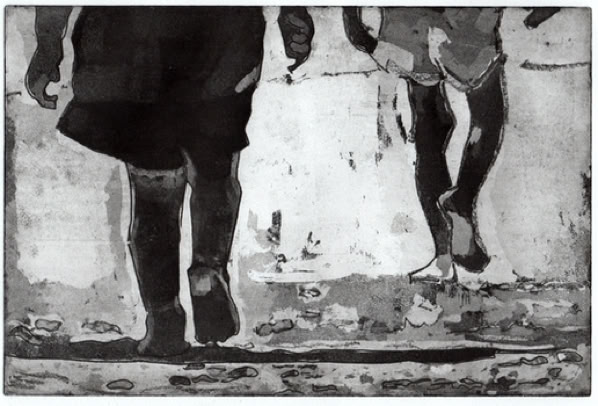 gravure noir et blanc plage famille estampe eau-forte aquatinte laurence de Saint Martin artiste yvelines