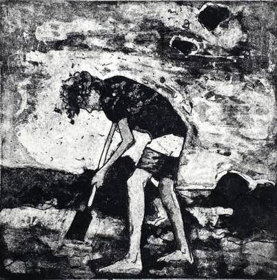 gravure noir et blanc plage famille estampe eau-forte aquatinte laurence de Saint Martin artiste yvelines