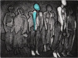 gravure noir et blanc plage famille estampe eau-forte aquatinte laurence de Saint Martin artiste yvelines estampes