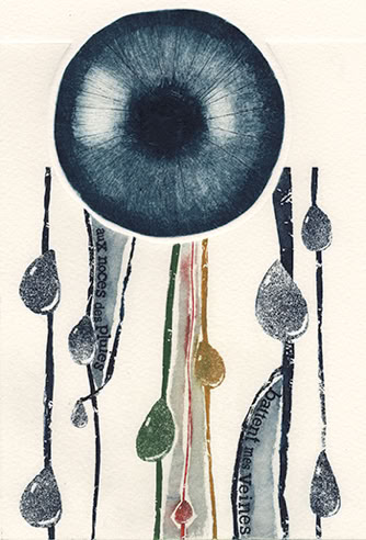 pleurs d'amant oeil eau-forte couleur estampe cuivre papier dessin laurence de Saint Martin artiste affiche peinture d&eacute;co