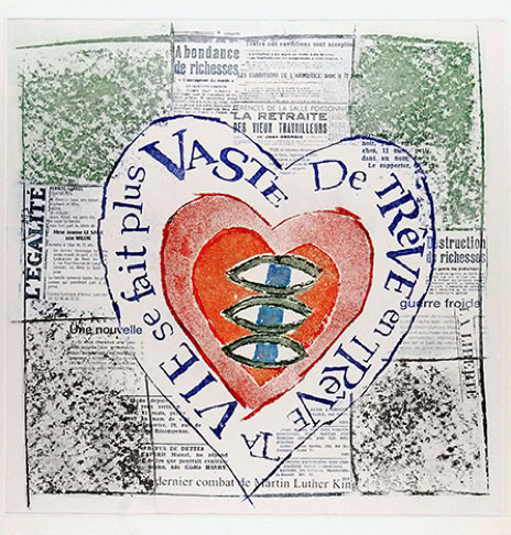 Laurence de Saint Martin st artiste la paix coeur graffiti Antoine de Vial eau-forte couleur estampe cuivre plaque laurence de Saint Martin artiste d&eacute;co affiche peinture papier dessin po&eacute;sie