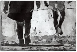 gravure noir et blanc plage famille estampe eau-forte aquatinte laurence de Saint Martin artiste yvelines estampes