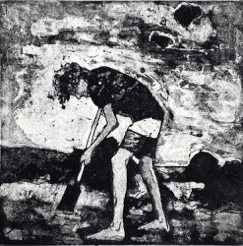 gravure noir et blanc plage famille estampe eau-forte aquatinte laurence de Saint Martin artiste yvelines estampes