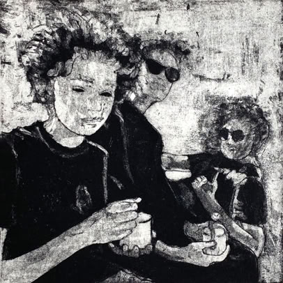 gravure noir et blanc plage famille estampe eau-forte aquatinte laurence de Saint Martin artiste yvelines 